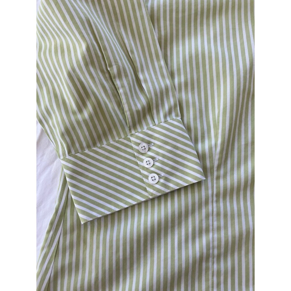 Chico’s No-Iron Lime Green Striped Shirt Pop Collar 3/4 Sleeve Size 2 / L - Picture 3 of 6